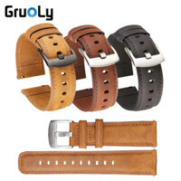 Phát hành nhanh Crazy Horse Leather Watchband 20mm 22mm Dây đeo đồng hồ Retro Matte Vòng tay da Dây đeo cổ tay phổ thông cho Huawei GT4 / 5 Pro