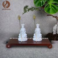 Phật Tượng Địa Tạng bằng đá  cao 10.5cm màu trắng có trượng như ảnh , dùng để bàn thờ hoặc tiểu cảnh - Quế Tâm Gia Lai.