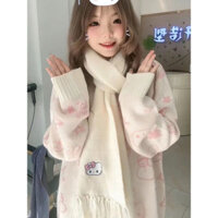 [Phell] Áo len Hello Kitty mềm mại mùa đông dành cho nữ dáng rộng phong cách Fengsen Người đàn ông nhỏ Giảm tuổi Hàng dệt kim dễ thương + Khăn quàng cổ Quà tặng Giáng sinh Du lịch phải có