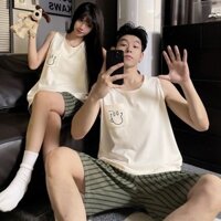[Phell] Quần short Vest không tay mùa hè Bộ đồ ngủ cặp đôi có miếng đệm ngực Nữ thanh niên Nam Plus Size Loose Homewear