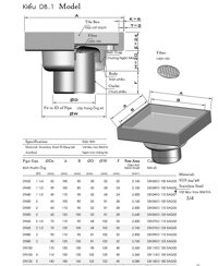 Phễu thu thoát nước sàn lát gạch chống mùi hôi bằng inox sus304 - D49 A  100