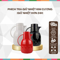 Phích (bình) trà giữ nhiệt, pha trà vỏ nhựa siêu bền, thiết kế kim cương, ruột bình thủy tinh 2 lớp