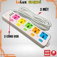 Phích Cắm Điện Đa Năng Dây Dài 5 Mét - Ổ Cắm Điện Thông Minh 5 Phích 3 Cổng Sạc USB Gia Dụng Lalux