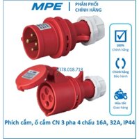 Phích cắm đực ổ cắm cái 3 pha 4 chấu 16A 32A IP44 công nghiệp MPE MPN-014 MPN-024 MPN-214 MPN-224 MPE - LOLi Electric