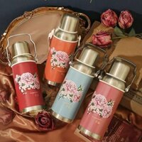 Phích nước mini /  Bình giữ nhiệt nóng / lạnh kiểu dáng hoạ tiết hoa cổ điển 800ml bình nước Retro hoa mẫu đơn cao cấp