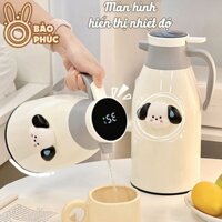 Phích nước nóng giữ nhiệt dung tích lớn sticker cún con - Bình đựng nước giữ nhiệt có màn hình led hiển thị nhiệt độ