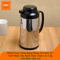 Phích Nước Nóng Rạng Đông RD-1040 ST2 Inox 1L - Giữ Nhiệt 12h, Ruột Thủy Tinh Cao Cấp, Nút Bấm Tiện Lợi