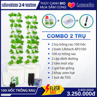 [Phiên bản 2024] Combo 2 Tháp trồng rau khí Canh, Thuỷ Canh kèm Dinh dưỡng/Bơm/hạt giống/mút xốp