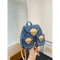 [Phiên bản cao cấp Real Shot] L. Denim Denim Denim Rửa Ba Lô Denim Ba Lô Du Lịch Ba Lô Học Sinh Đại Học Schoolbag Túi Đe