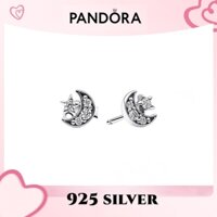 Phiên bản gốc 100% chính hãng PANDORA, vòng tay trang sức bạc S925, mặt dây chuyền, bông tai đinh tán hình mặt trăng và sao lấp lánh