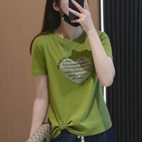 Phiên bản Hàn Quốc Áo thun đính đá nóng Áo thun bé gái [Giảm giá 40%] Áo thun tình yêu đính đá nóng dành cho nữ tay ngắn mùa hè Phong cách mới Áo sơ mi nhỏ thời trang Phiên bản Hàn Quốc Slimm thời trang phù hợp