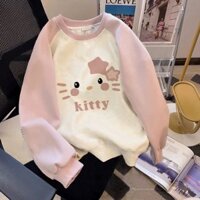 Phiên Bản Hàn Quốc Bé Gái Hello Kitty Áo Thu Đông 2024 Phong Cách Mới Trẻ Em Rời Màu Sắc Tương Phản Raglan Tay Áo Quần Áo Trẻ Em Hàng Đầu
