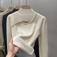 Phiên bản Hàn Quốc của áo len cổ lọ ôm dáng rỗng kiểu tây sang trọng mẫu mới áo len dệt kim mặc bên ngoài mặc bên trong khí chất nhẹ nhàng áo len thiết kế nhung liền thân dày giữ ấm mẫu mới thu đông áo thời trang ins