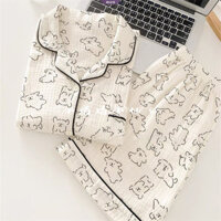 Phiên bản Hàn Quốc của Ins Bộ đồ ngủ Malta dễ thương dành cho nữ mùa hè Quần Short ngắn tay mới có thể mặc bên ngoài Bộ đồ mặc tại nhà [BL]