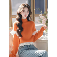 Phiên bản Hàn Quốc của phong cách mới cao cấp siêu ưa nhìn khí chất quý cô áo len màu cam phong cách thơm nhỏ độc đáo mùa đông mẫu mới độc đáo đẹp và thanh lịch đường khâu xù mỏng vừa vặn cổ nửa cao dài tay áo dệt kim thời trang instagram