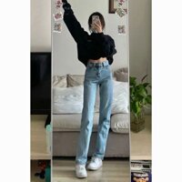 Phiên bản Hàn Quốc của quần jean skinny ống thẳng co giãn thời trang cạp cao