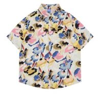 Phiên bản Hàn Quốc của tranh sơn dầu hoa thời trang dáng rộng Thái Lan giản dị đi biển Hawaii nam mùa hè áo sơ mi ngắn tay