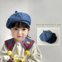 Phiên Bản Hàn Quốc Mũ Nồi Trẻ Em Thu Đông Thời Trang Tôi Bé Gái Bé Trai Denim Họa Sĩ Mũ