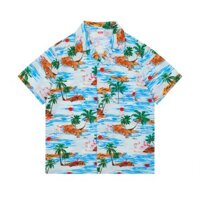 Phiên bản Hàn Quốc Mùa hè 2025 phong cảnh cây dừa hoa văn dáng rộng giản dị nam Hawaii đi biển áo sơ mi ngắn tay