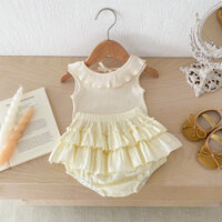 Phiên Bản Hàn Quốc Mùa Hè Nữ Phong Cách Phương Tây Hai Mảnh Dây Lá Sen Cổ Áo Vest Top Bud Quần Short Bé Gái Bộ Đồ Hai Mảnh