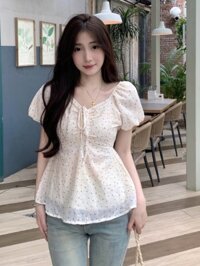 Phiên Bản Hàn Quốc Ngọt Ngào Giảm Tuổi Nữ Nhỏ Tươi Chấm Bi Áo Sơ Mi Size Lớn Mùa Hè Nữ Bao Da Thịt Puff Tay Top Hợp Thời Trang