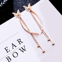 Phiên Bản Hàn Quốc Thời Trang Ngọt Ngào Tính Khí Hoa Hồng Vàng Ba Chiều Bông Tai Bướm Nữ Dài Siêu Cổ Tích Tua Rua Bông Tai Thép Titan