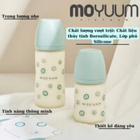 [Phiên bản mới nhất] Bình sữa Moyuum Thủy tinh tráng silicone Happy More 150ml/240ml kèm núm ti
