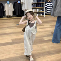 Phiên bản mùa hè và Hàn Quốc, Quần áo trẻ em mới, Dây treo bất đối xứng dành cho bé gái, Quần yếm một mảnh dáng rộng, Áo Vest không tay sọc.