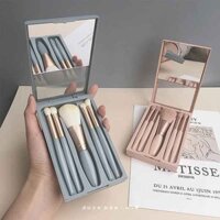 Phiên bản nâng cấp Bộ cọ trang điểm mini xách tay Morandi hộp màu có gương bộ cọ trang điểm du lịch trái tim thiếu nữ