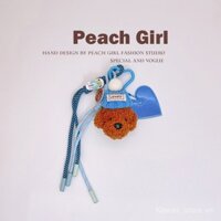 『Phiên bản thiết kế』 Cô gái đào Móc khóa xe hơi dễ thương hình gấu mũ, charm túi xách, dây đeo điện thoại