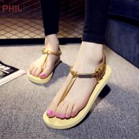 PHIL【Hot sale】 Simple Fashion Women Sandal Summer Rubber Comfortable Beach Flip Flops Ladies Girls Flat Shoes Anti-slip Sandals 【Within 48 hours】