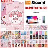 Phim Hoạt Hình Dễ Thương LABU Màu Hồng Giai Điệu Dành Cho Xiaomi Redmi Pad Pro 12.1 inch 2024 Trẻ Em Thông Minh Chân Đế Mokoko Kuromi Dâu Gấu Da Chống Sốc Flip Cover