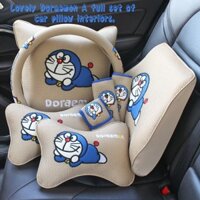 Phim hoạt hình Doraemon Gối ô tô Quilt Cushion Cổ gối eo Tay vịn Hộp đệm Vỏ vô lăng Nắp bánh răng đai an toàn Trang