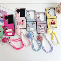 Phim hoạt hình Hàn Quốc Lichee Họa tiết Dachshund Ốp điện thoại có chuông Hairball Dây di động cho OPPO Find N2 Flip Find N3 Flip Back Cover