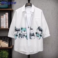 Phim hoạt hình in lót nam ngắn tay dáng rộng quần áo thường ngày xu hướng hàng ngày tay áo ba phần tư