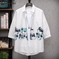 Phim hoạt hình in lót nam ngắn tay dáng rộng quần áo thường ngày xu hướng hàng ngày tay áo ba phần tư