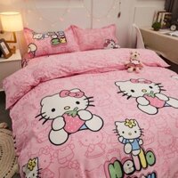 Phim Hoạt Hình Màu Hồng Hellokitty Cat 4 TRONG 1 Bộ Chăn Ga Gối Ký Túc Xá Phòng Ngủ Comforter Cover Flat Bedsheet Vỏ Gối