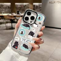 Phim Hoạt Hình Mèo Nhỏ Đen Miếng Dán Từ Tính Không Dây Sạc Dành Cho IPhone 16 Pro Max Cover 16 PLUS Silicon Mềm Trong Suốt Cản Vỏ Chống Sốc