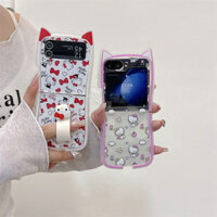 Phim Hoạt Hình Trái Tim Tình Yêu Hello Kitty Nhẫn Ốp lưng Samsung Galaxy Z Flip 3 4 5 6 ZFlip4 ZFlip5 ZFlip6 Tai Mèo Ốp Lưng Chống Sốc