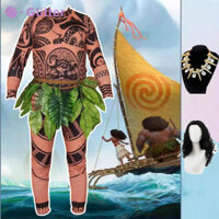Phim Moana 2 Maui Trang Phục Dành Cho Người Lớn Nam Dài Tay Áo Thun Quần Lá Vòng Cổ Tóc Giả Đầu Terno Cho Halloween Lễ Hội Đảng Quần Áo Bộ