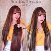 Phím phồng 3 kẹp nối light  50k tóc cao cấp - Nâu đen,50cm light xanh