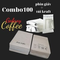 Phin pha coffee combo 100 phin giấy túi giấy kraft, phin giấy pha cà phê tiện lợi, túi lọc cà phê dùng một lần