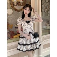 Phổ biến [ 10k Người Đã Thu Thập] Đầm Hoa Tay Phồng Retro Pháp Màu Hồng Đá Cẩm Thạch Dành Cho Phụ Nữ Đầm Công Chúa Bồng Bềnh Thắt Eo