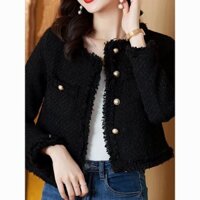 Phổ Biến Hợp Thời Trang Áo Khoác Đen Nữ Thu Đông Phong Cách Mới Thiết Kế Cao Cấp Cảm Thấy Nhỏ Tweed Cardigan Top