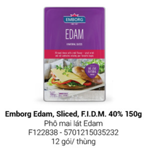 Phô mai Edam cắt lát Emborg – 8 miếng/150g
