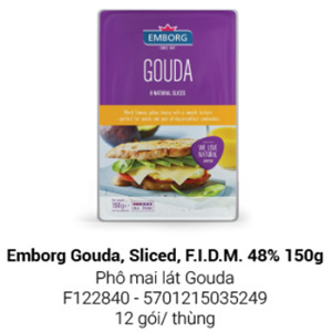 Phô mai Gouda cắt lát Emborg – 8 miếng/150g