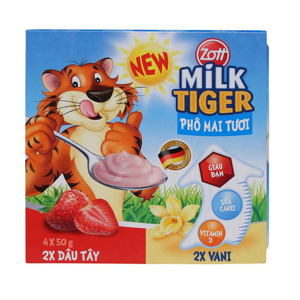 Phô mai tươi Zott Milk Tiger Dâu - Vani 4 x 50g