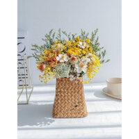 Phong cách Bắc Âu Gypsophila hoa khô bó hoa tươi mát giỏ hoa đồng quê phòng khách nhà Thật Hoa Văn nghệ dệt trang trí