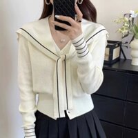 Phong Cách Chanel Dài Tay Áo Len Nữ Thu Đông Phong Cách Mới Mỏng Hơn Nhìn Cổ Hải Quân Khăn Choàng Ngắn Áo Len Pháp Hàn Quốc--&*-**-