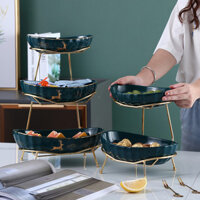 Phong Cách Châu Âu Gốm Trái Cây Đĩa Ánh Sáng Sang Trọng Nhiều Lớp Sắt Kẹo Ăn Nhẹ Khay Hộ Gia Đình Năm Mới Lễ Hội Đĩa Trái Cây Khô